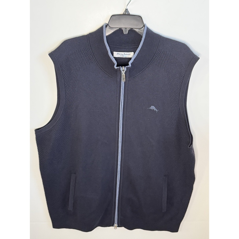 Tommy Bahama Island Zone Full Dual Zip‎ Sweater Vest Men's XXL Navy Golf Preppy